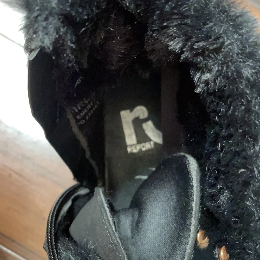 Report boots black rhinestones boots size 3 faux fur trim work boot style